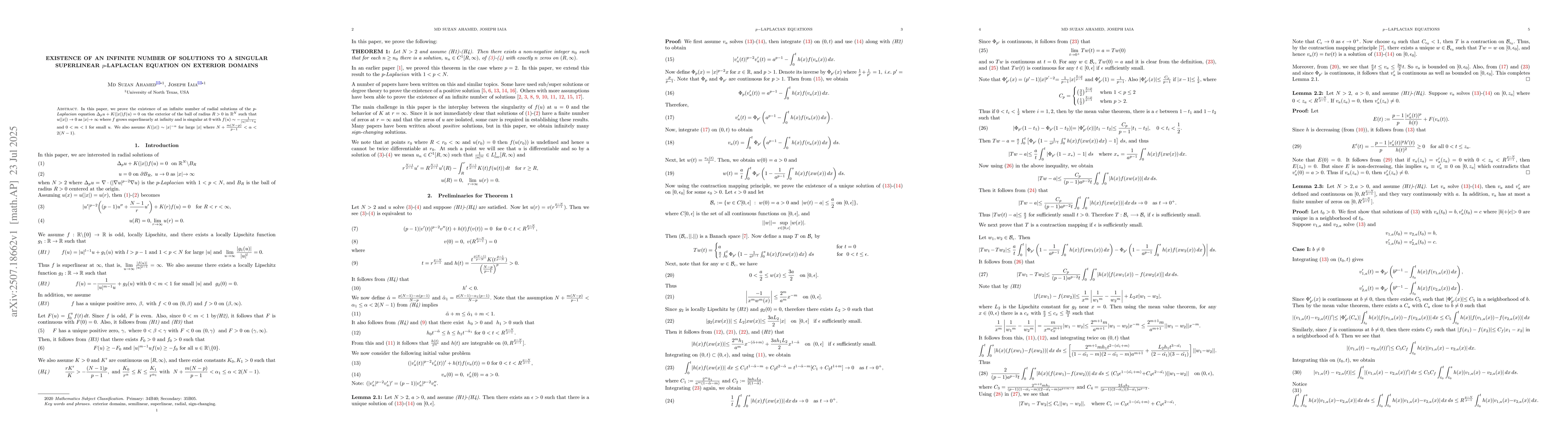 Thumbnail for Existence of an Infinite Number of Solutions to a Singular Superlinear
  p-Laplacian Equation on Exterior Domains