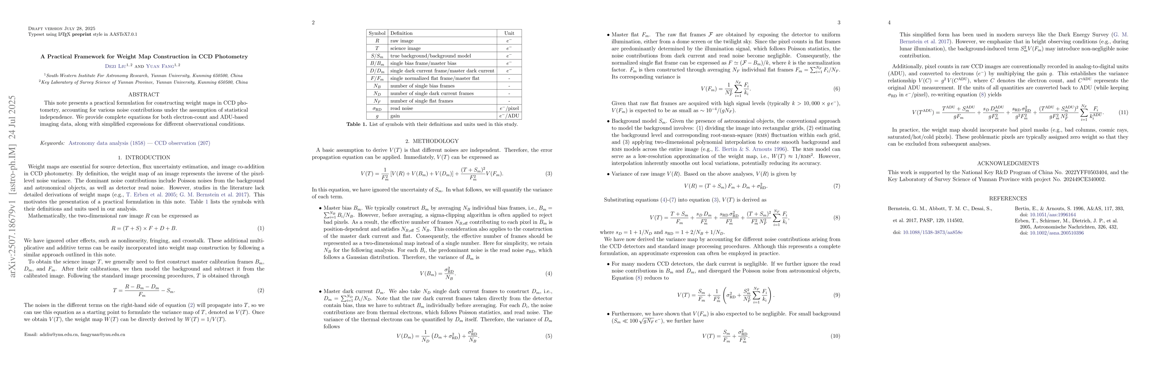 Thumbnail for A Practical Framework for Weight Map Construction in CCD Photometry