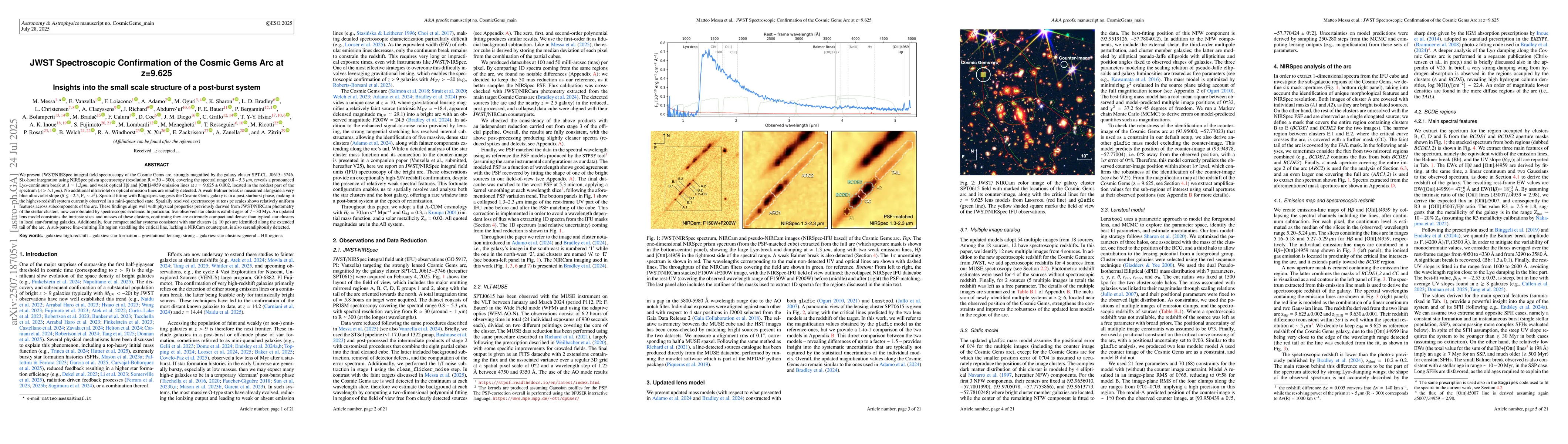 Thumbnail for JWST Spectroscopic Confirmation of the Cosmic Gems Arc at z=9.625 --
  Insights into the small scale structure of a post-burst system