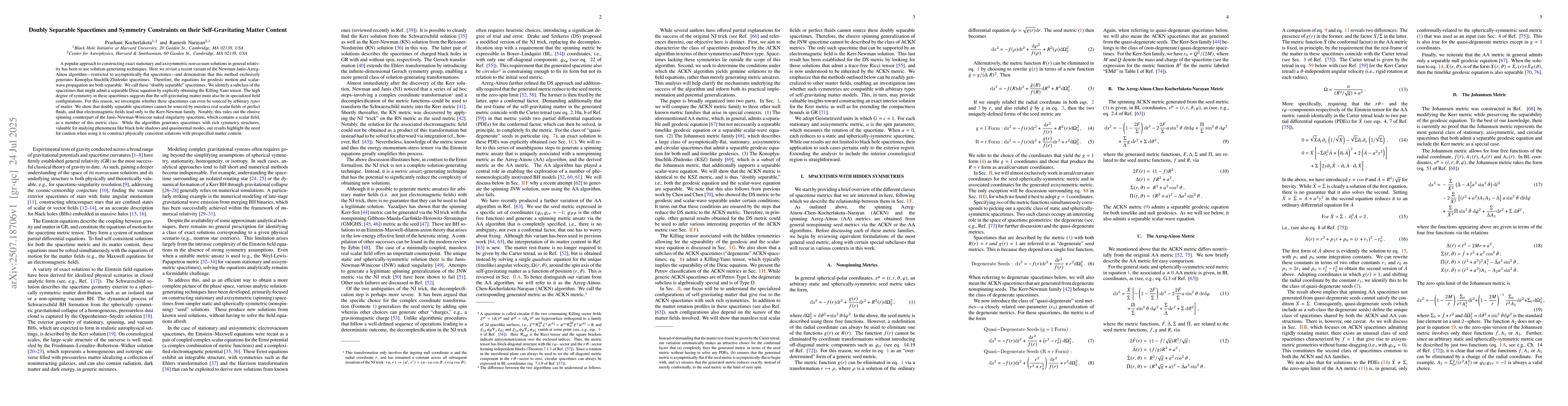 Thumbnail for Doubly Separable Spacetimes and Symmetry Constraints on their
  Self-Gravitating Matter Content