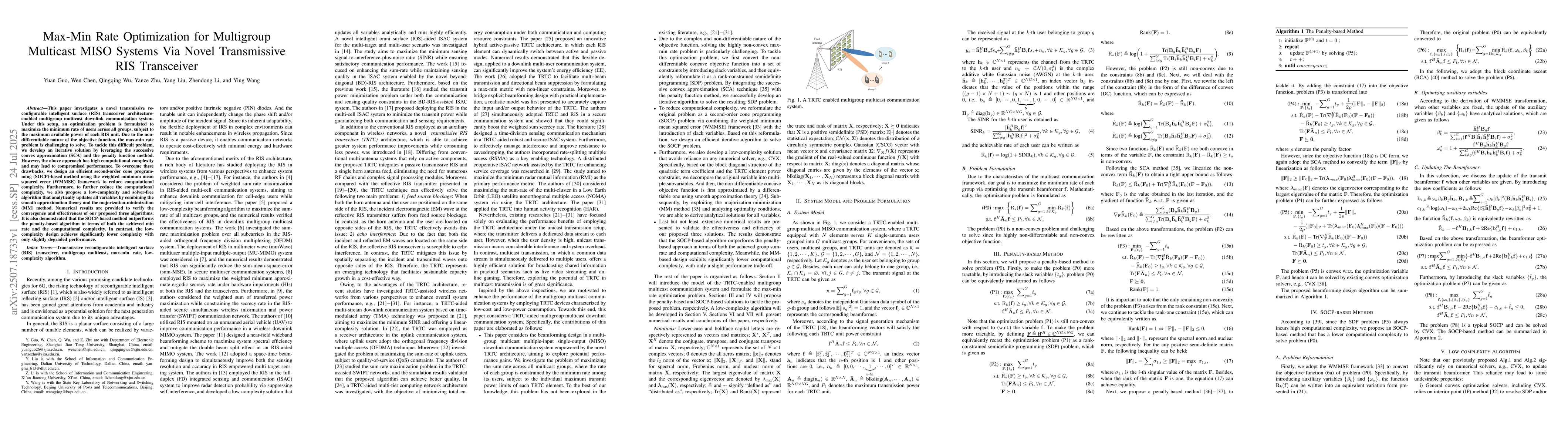 Thumbnail for Max-Min Rate Optimization for Multigroup Multicast MISO Systems Via
  Novel Transmissive RIS Transceiver