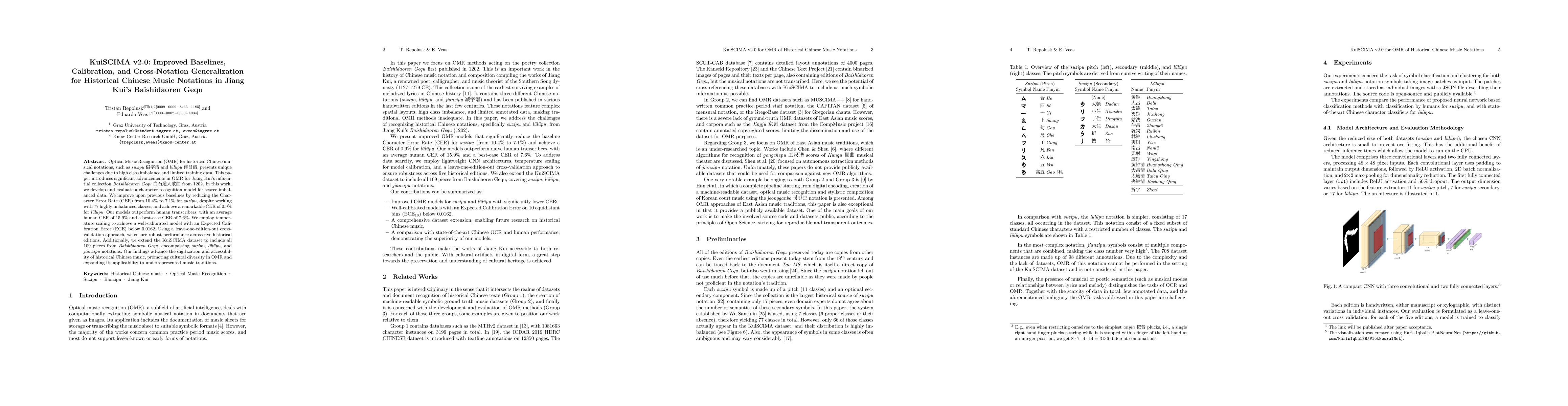 Thumbnail for KuiSCIMA v2.0: Improved Baselines, Calibration, and Cross-Notation
  Generalization for Historical Chinese Music Notations in Jiang Kui's
  Baishidaoren Gequ