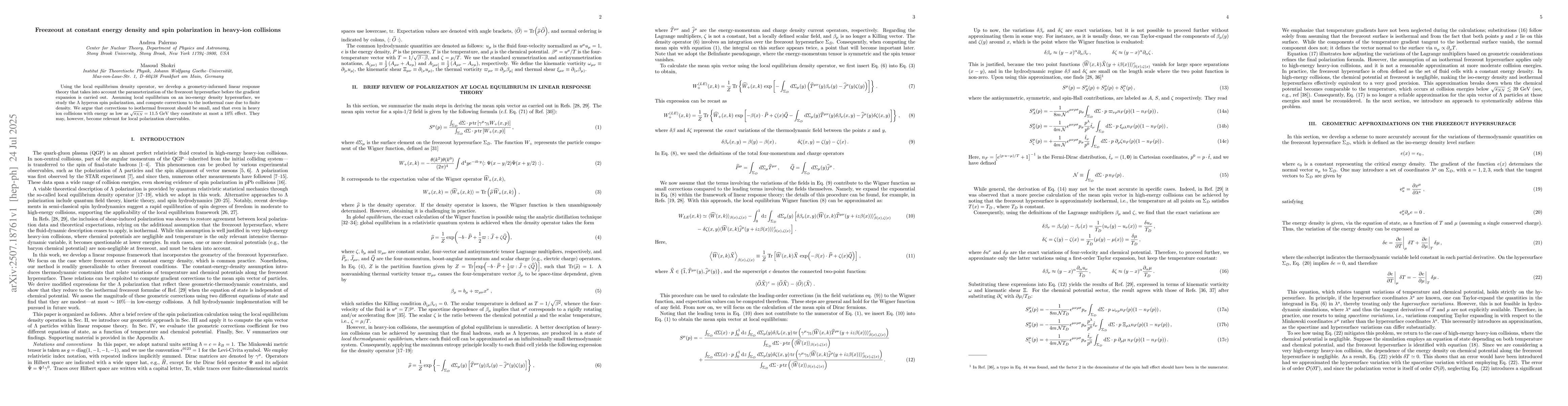 Thumbnail for Freezeout at constant energy density and spin polarization in heavy-ion
  collisions