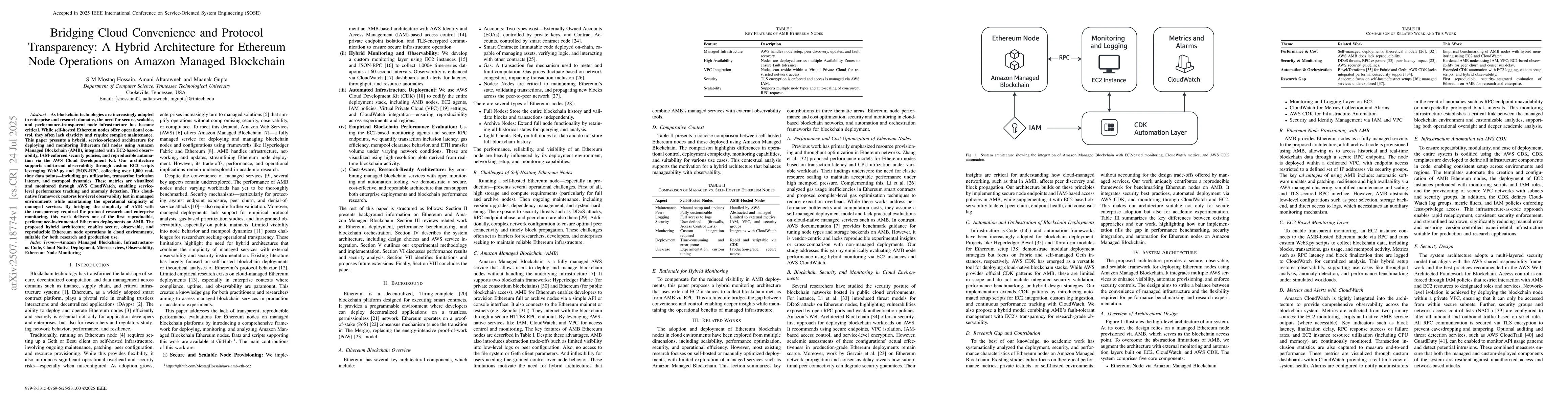 Thumbnail for Bridging Cloud Convenience and Protocol Transparency: A Hybrid
  Architecture for Ethereum Node Operations on Amazon Managed Blockchain