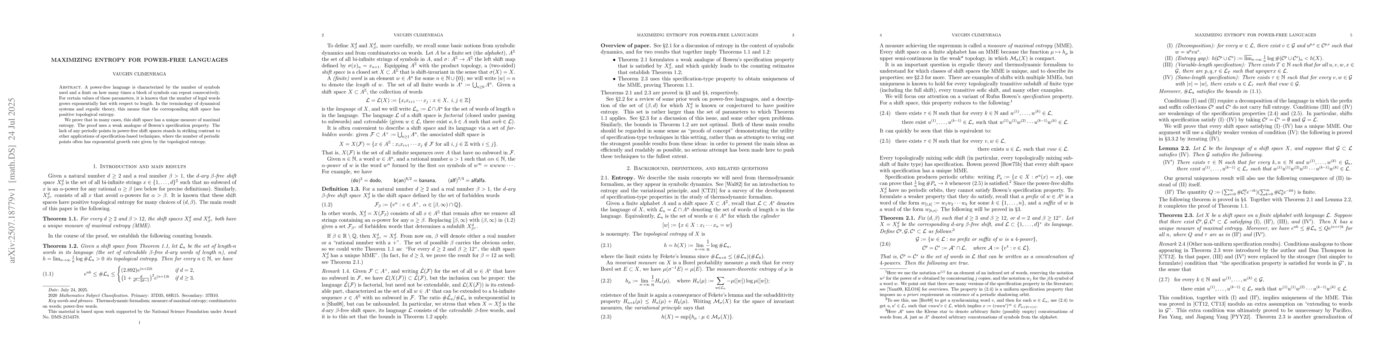 Thumbnail for Maximizing entropy for power-free languages