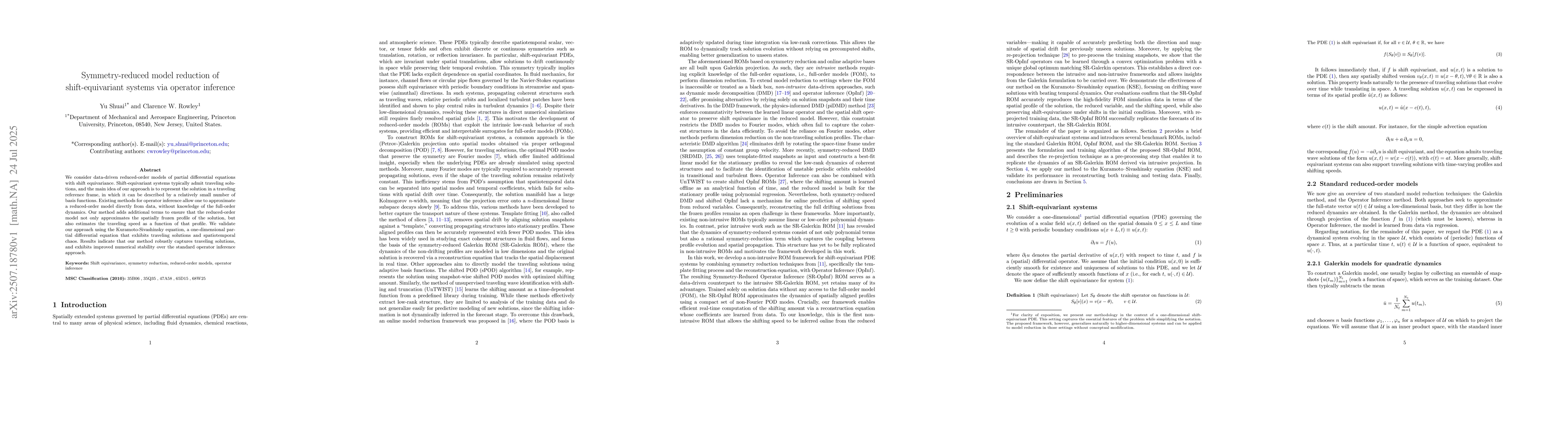 Thumbnail for Symmetry-reduced model reduction of shift-equivariant systems via
  operator inference