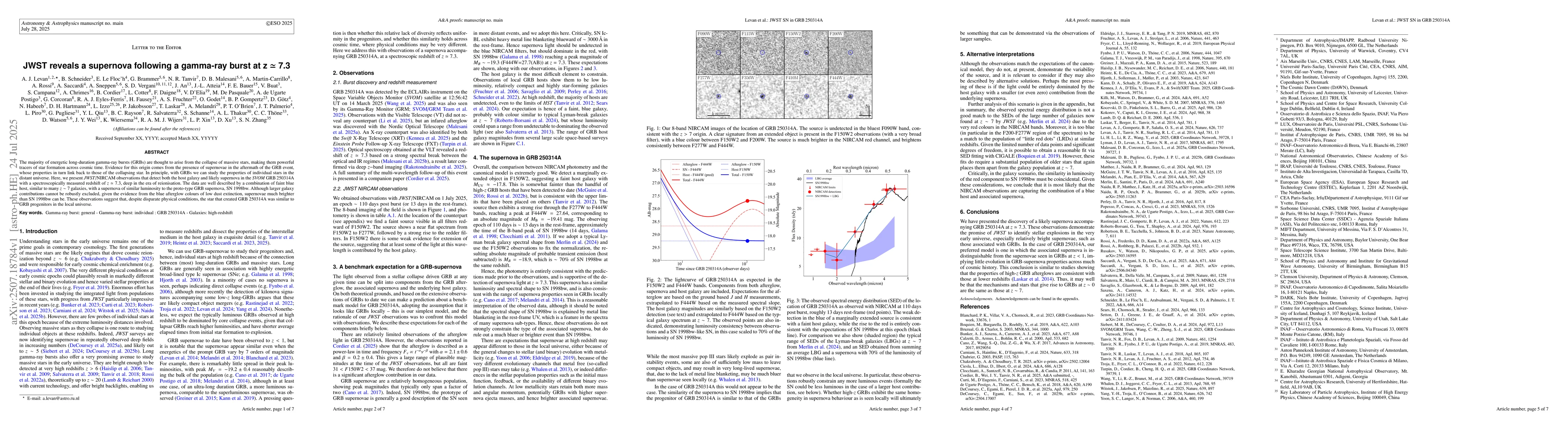 Thumbnail for JWST reveals a supernova following a gamma-ray burst at z $\simeq$ 7.3