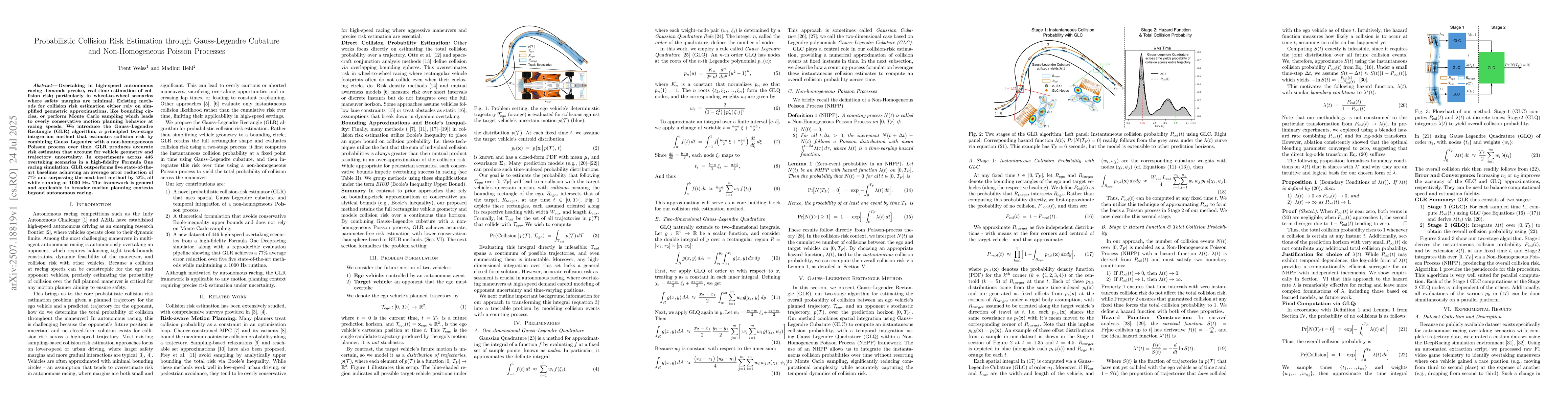 Thumbnail for Probabilistic Collision Risk Estimation through Gauss-Legendre Cubature
  and Non-Homogeneous Poisson Processes