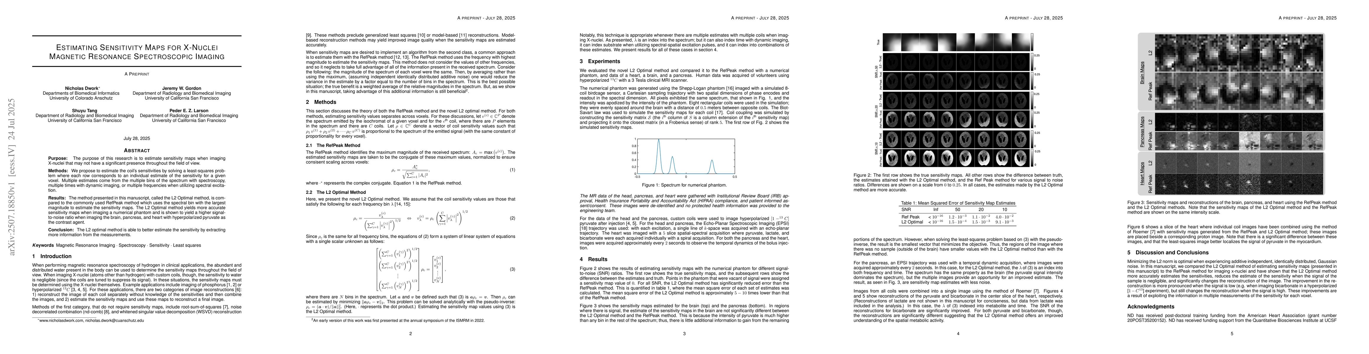 Thumbnail for Estimating Sensitivity Maps for X-Nuclei Magnetic Resonance
  Spectroscopic Imaging