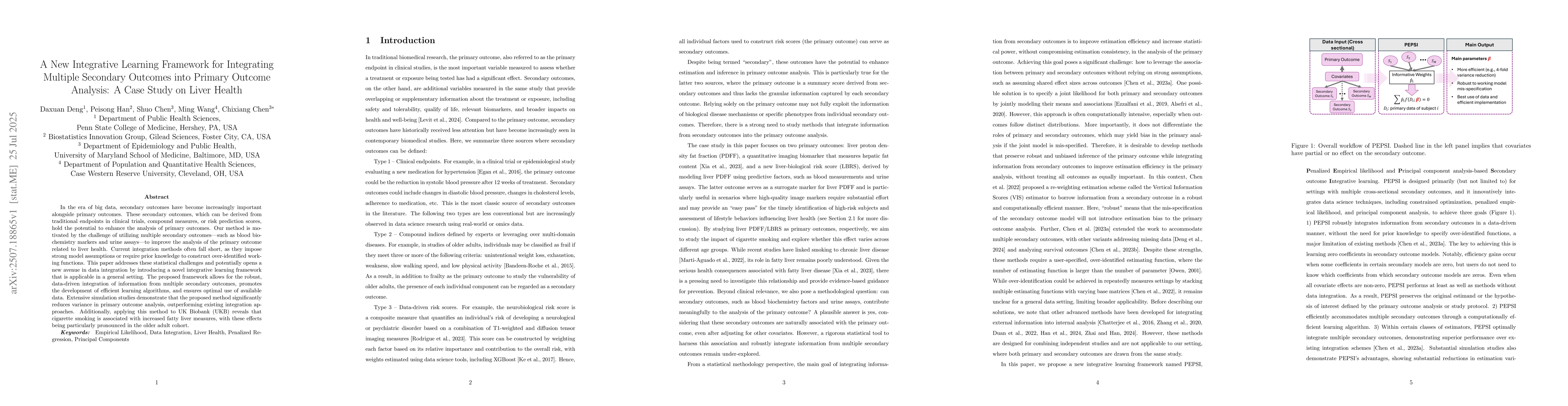 Thumbnail for A New Integrative Learning Framework for Integrating Multiple Secondary
  Outcomes into Primary Outcome Analysis: A Case Study on Liver Health