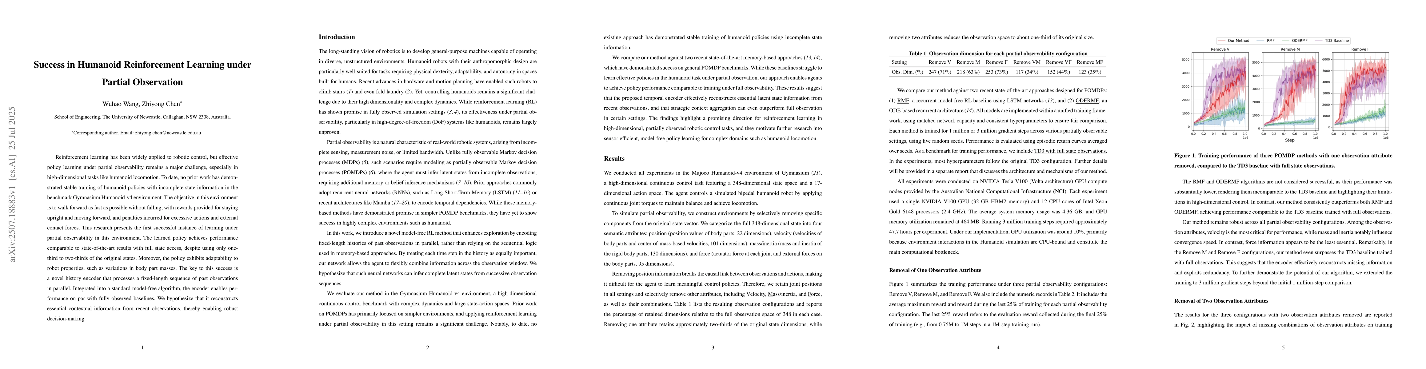 Thumbnail for Success in Humanoid Reinforcement Learning under Partial Observation