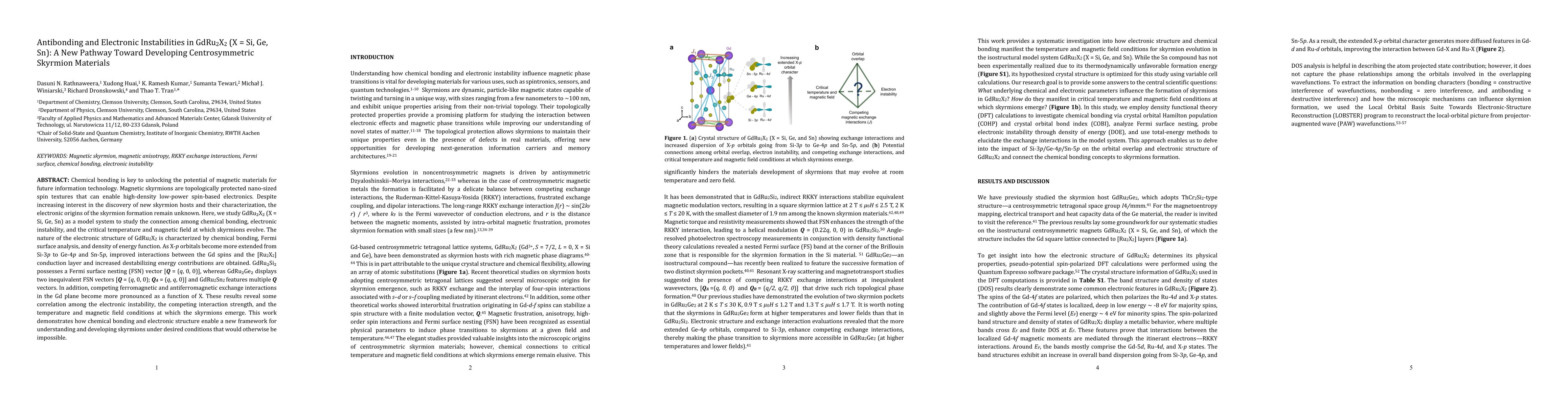 Thumbnail for Antibonding and Electronic Instabilities in GdRu2X2 (X = Si, Ge, Sn): A
  New Pathway Toward Developing Centrosymmetric Skyrmion Materials
