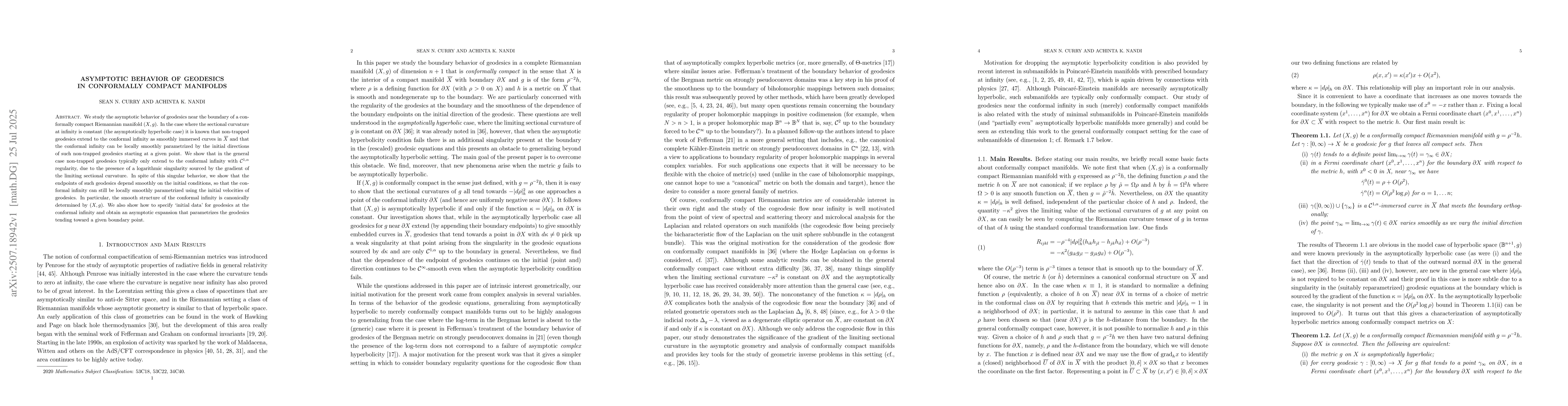 Thumbnail for Asymptotic behavior of geodesics in conformally compact manifolds