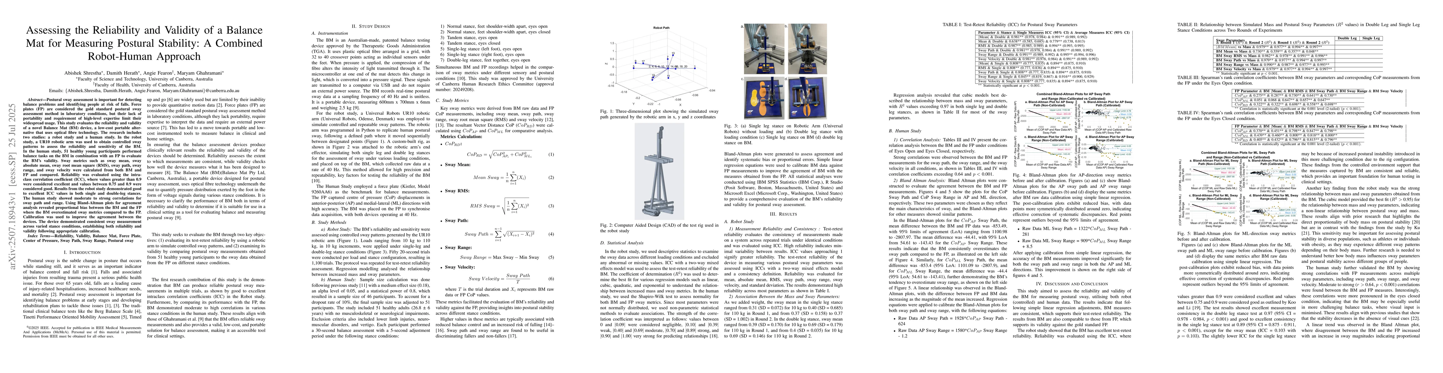 Thumbnail for Assessing the Reliability and Validity of a Balance Mat for Measuring
  Postural Stability: A Combined Robot-Human Approach