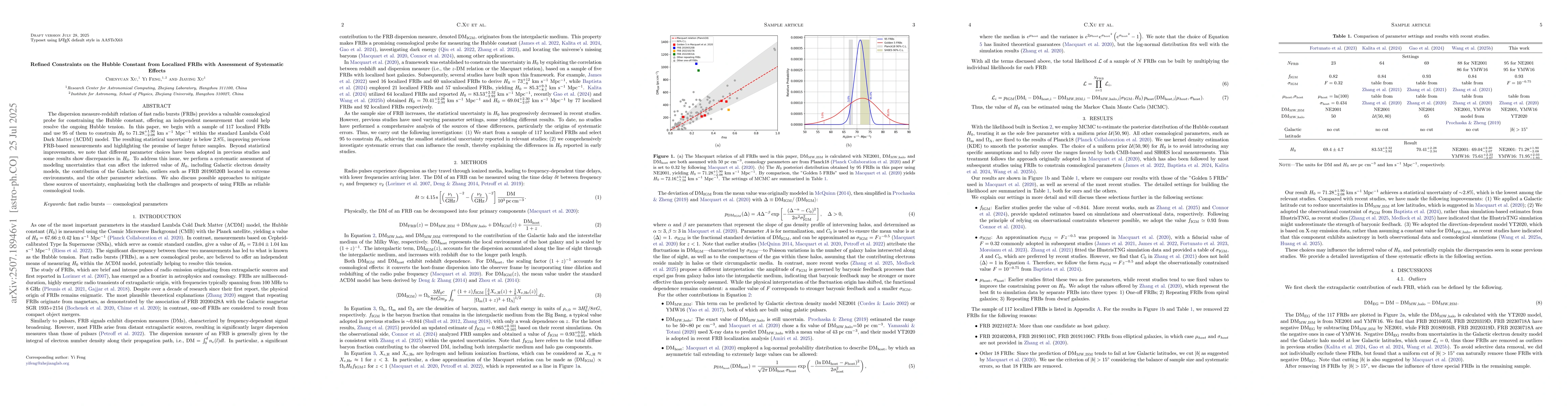 Thumbnail for Refined Constraints on the Hubble Constant from Localized FRBs with
  Assessment of Systematic Effects