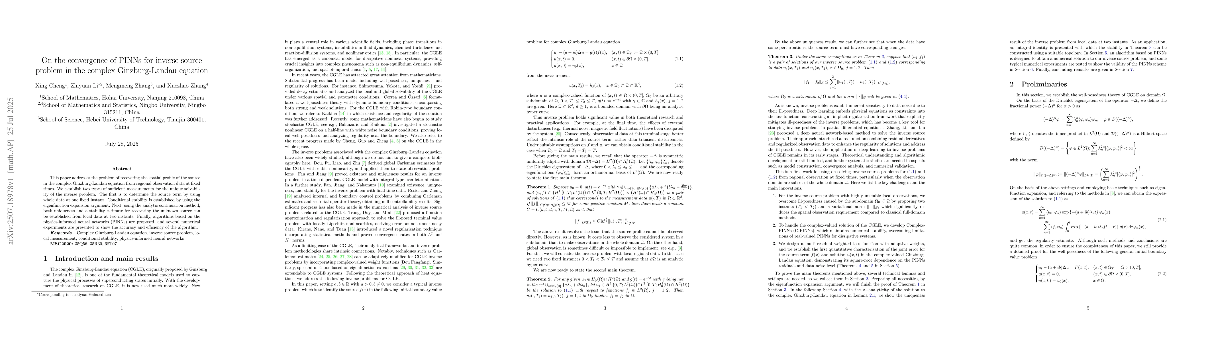 Thumbnail for On the convergence of PINNs for inverse source problem in the complex
  Ginzburg-Landau equation