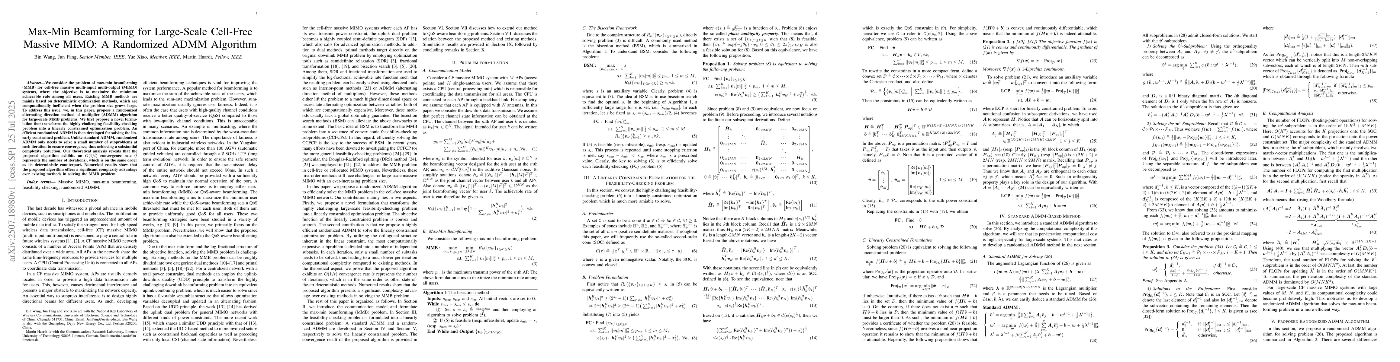 Thumbnail for Max-Min Beamforming for Large-Scale Cell-Free Massive MIMO: A Randomized
  ADMM Algorithm