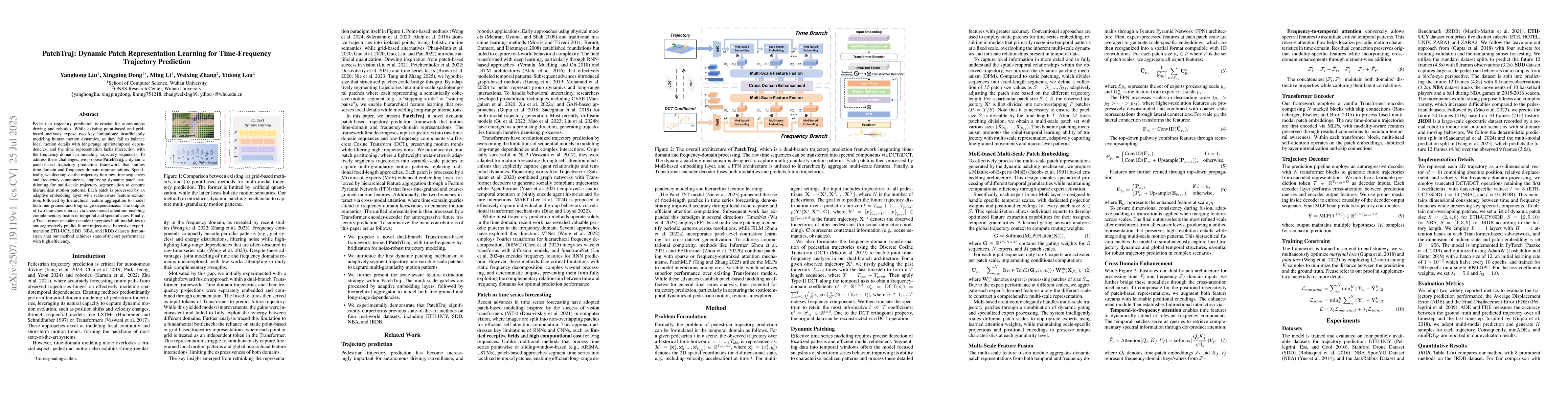 Thumbnail for PatchTraj: Dynamic Patch Representation Learning for Time-Frequency
  Trajectory Prediction