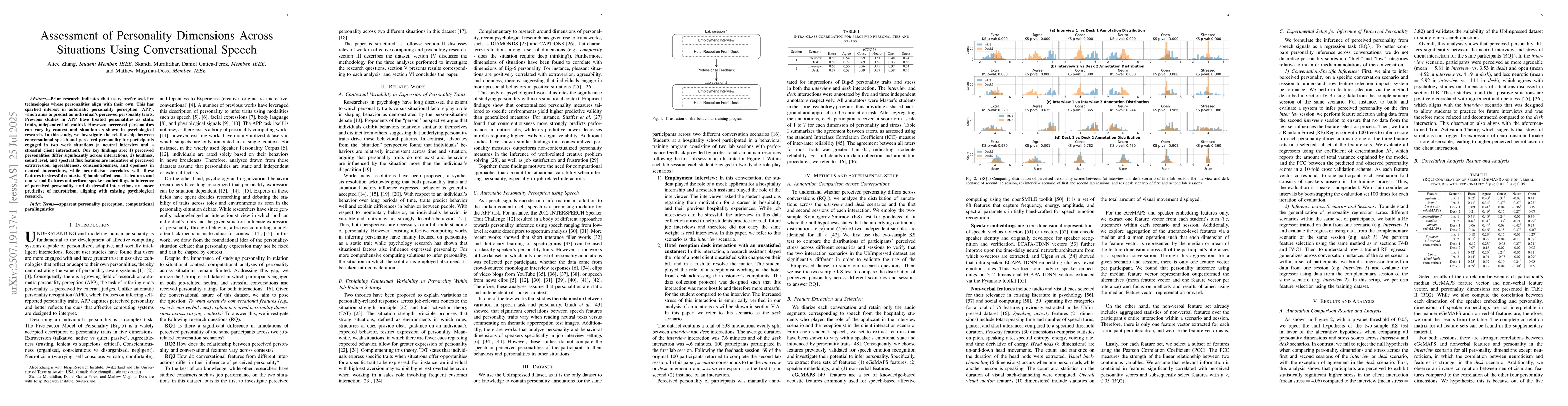 Thumbnail for Assessment of Personality Dimensions Across Situations Using
  Conversational Speech
