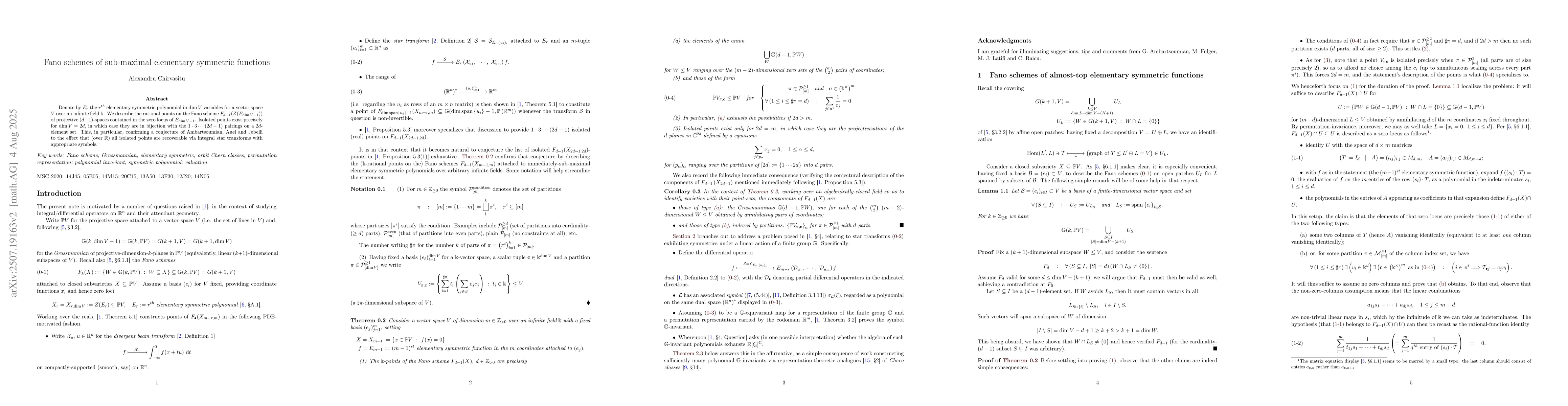 Thumbnail for Fano schemes of sub-maximal elementary symmetric functions