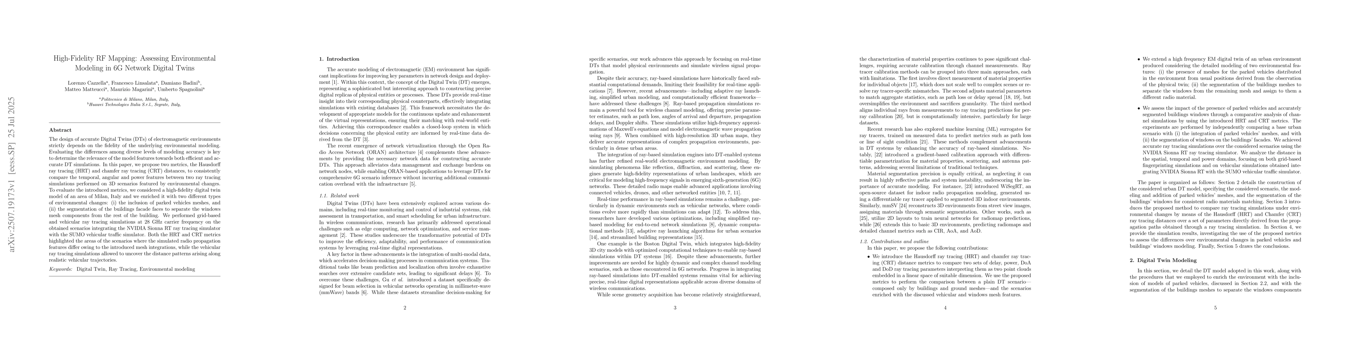 Thumbnail for High-Fidelity RF Mapping: Assessing Environmental Modeling in 6G Network
  Digital Twins
