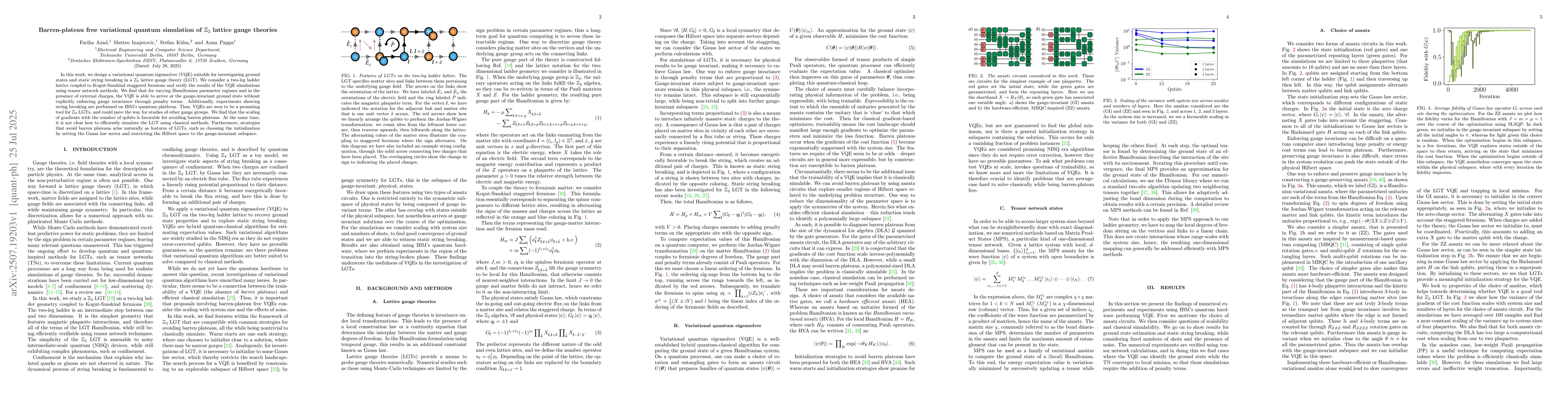 Thumbnail for Barren-plateau free variational quantum simulation of Z2 lattice gauge
  theories