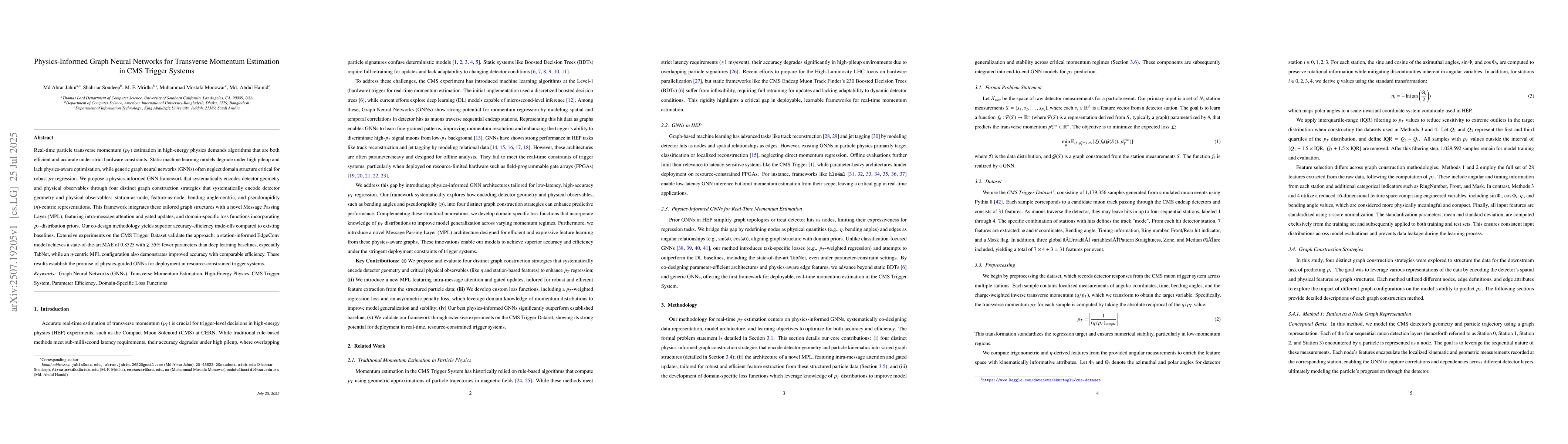Thumbnail for Physics-Informed Graph Neural Networks for Transverse Momentum
  Estimation in CMS Trigger Systems