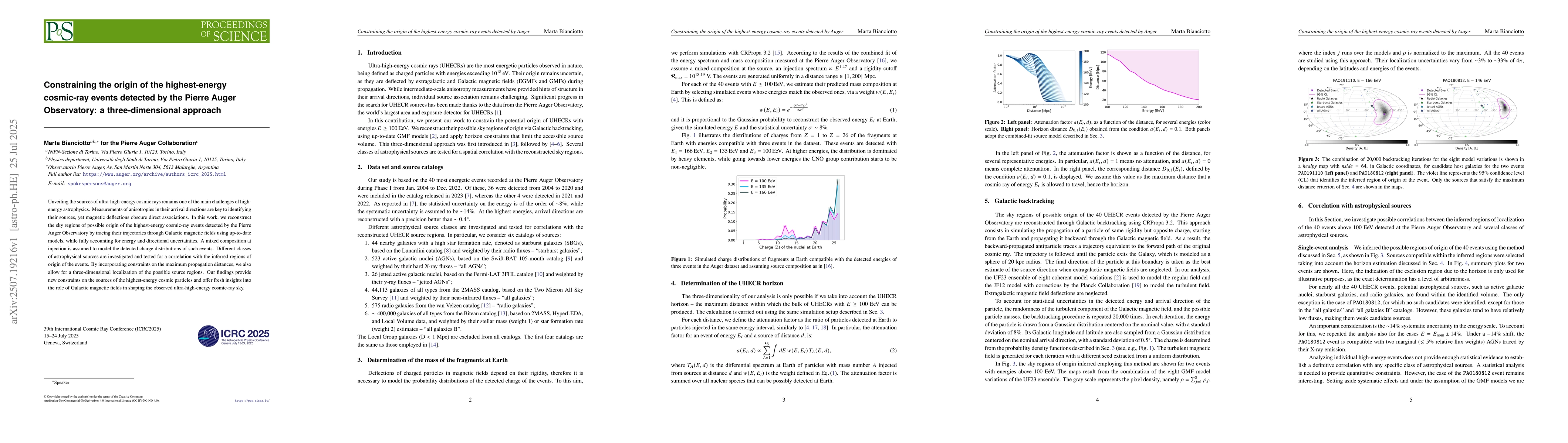 Thumbnail for Constraining the origin of the highest-energy cosmic-ray events detected
  by the Pierre Auger Observatory: a three-dimensional approach