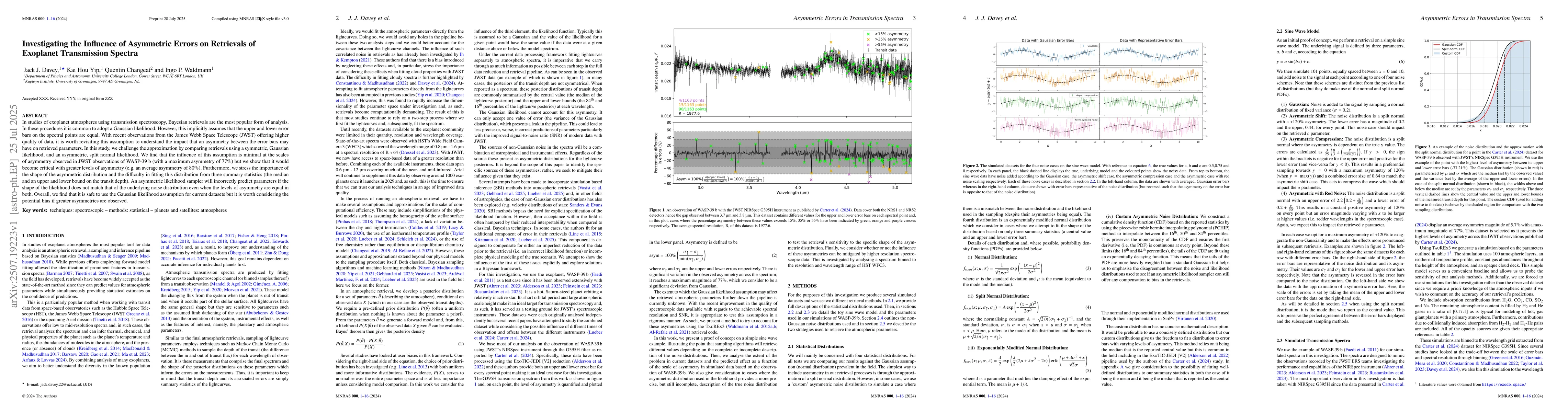 Thumbnail for Investigating the Influence of Asymmetric Errors on Retrievals of
  Exoplanet Transmission Spectra