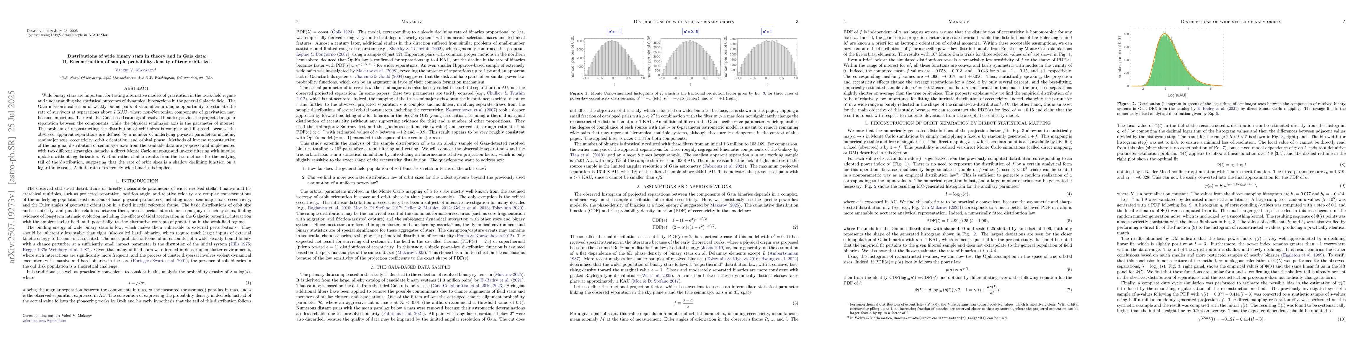 Thumbnail for Distributions of wide binary stars in theory and in Gaia data: II.
  Reconstruction of sample probability density of true orbit sizes
