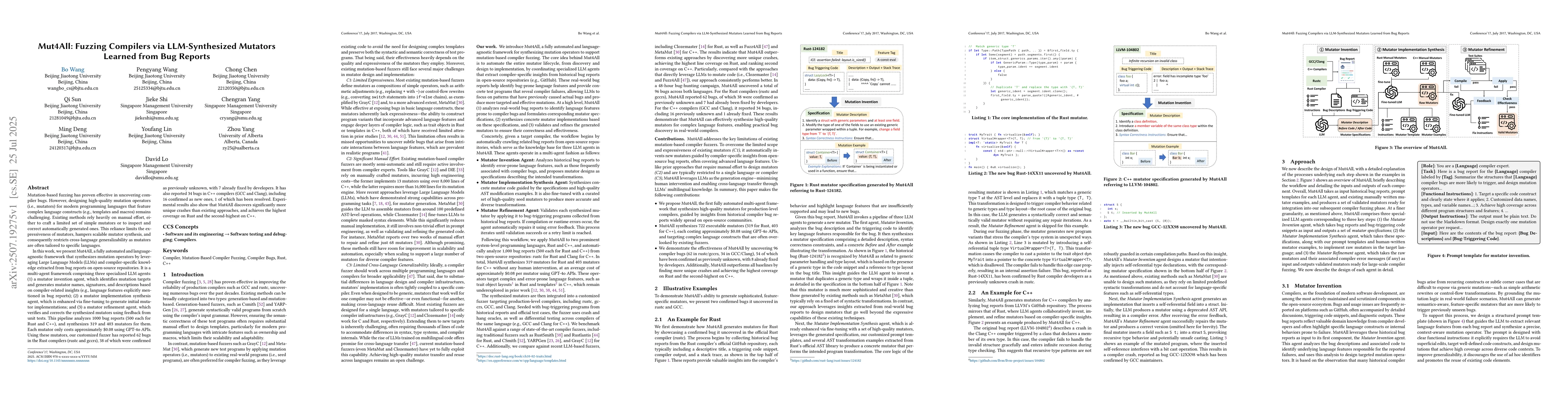 Thumbnail for Mut4All: Fuzzing Compilers via LLM-Synthesized Mutators Learned from Bug
  Reports