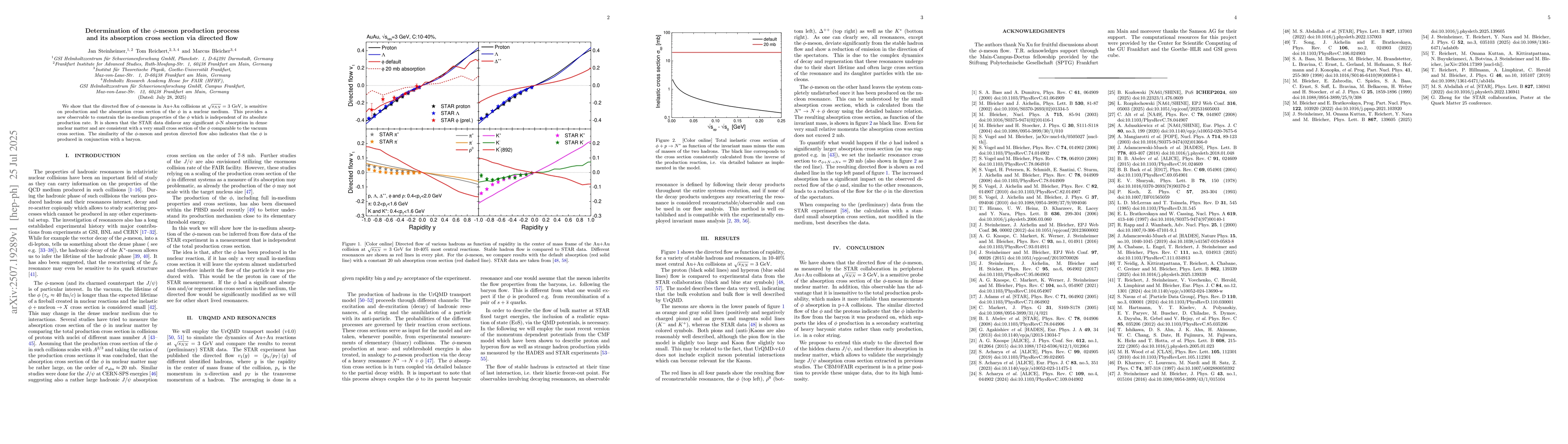 Thumbnail for Determination of the $φ$-meson production process and its absorption
  cross section via directed flow