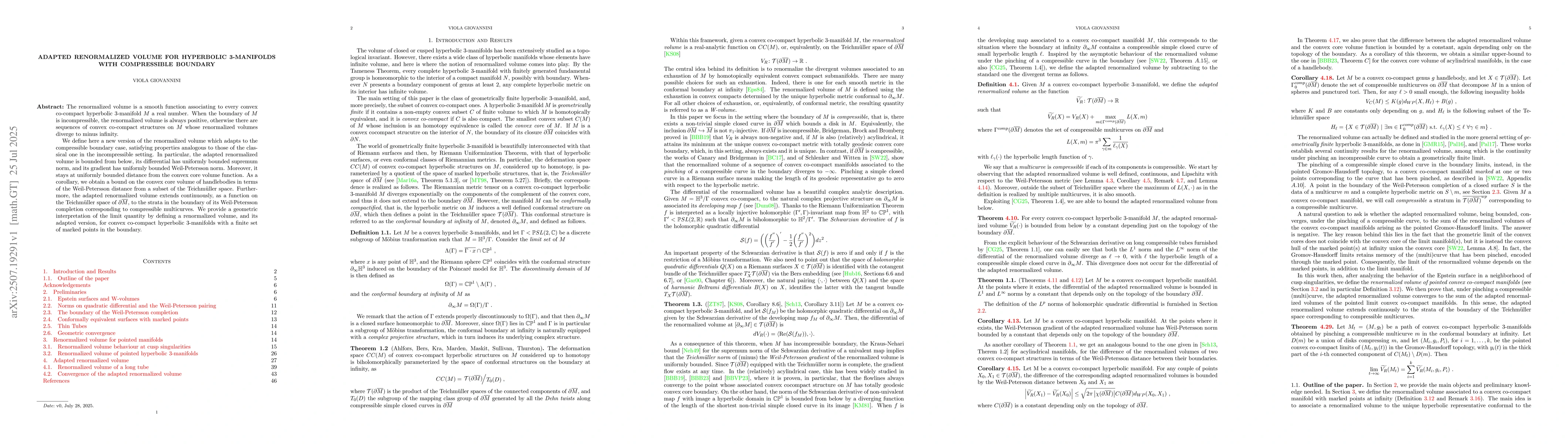 Thumbnail for Adapted Renormalized Volume for Hyperbolic 3-Manifolds with Compressible
  Boundary