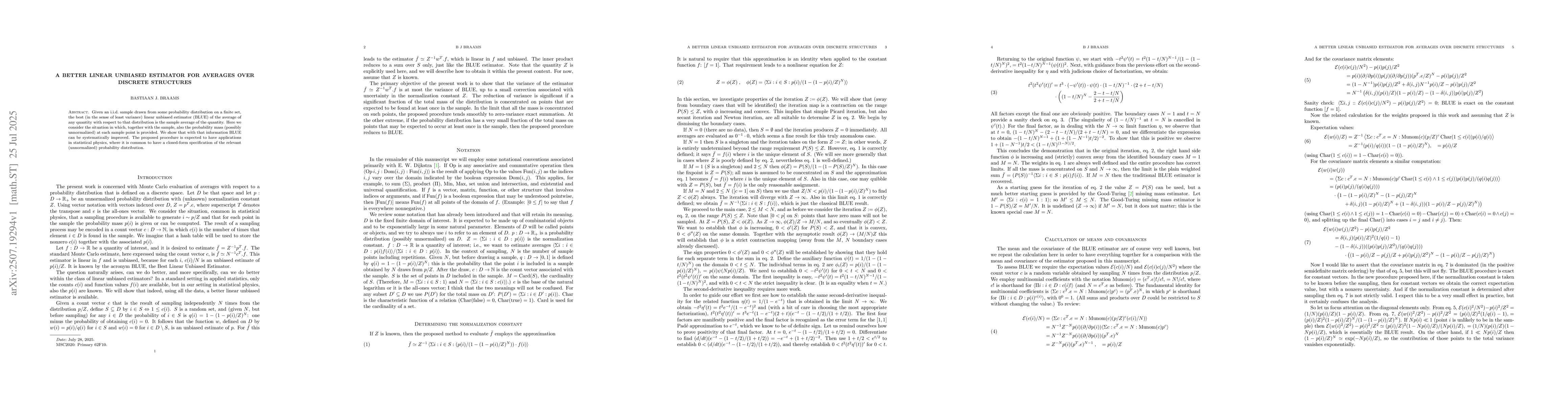Thumbnail for A Better Linear Unbiased Estimator for Averages over Discrete Structures