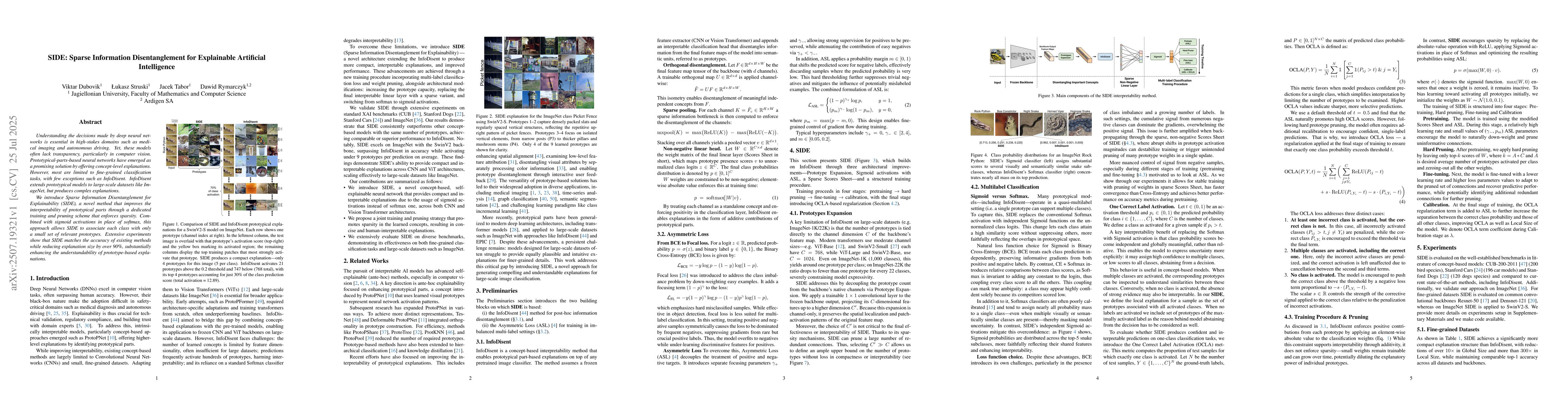 Thumbnail for SIDE: Sparse Information Disentanglement for Explainable Artificial
  Intelligence