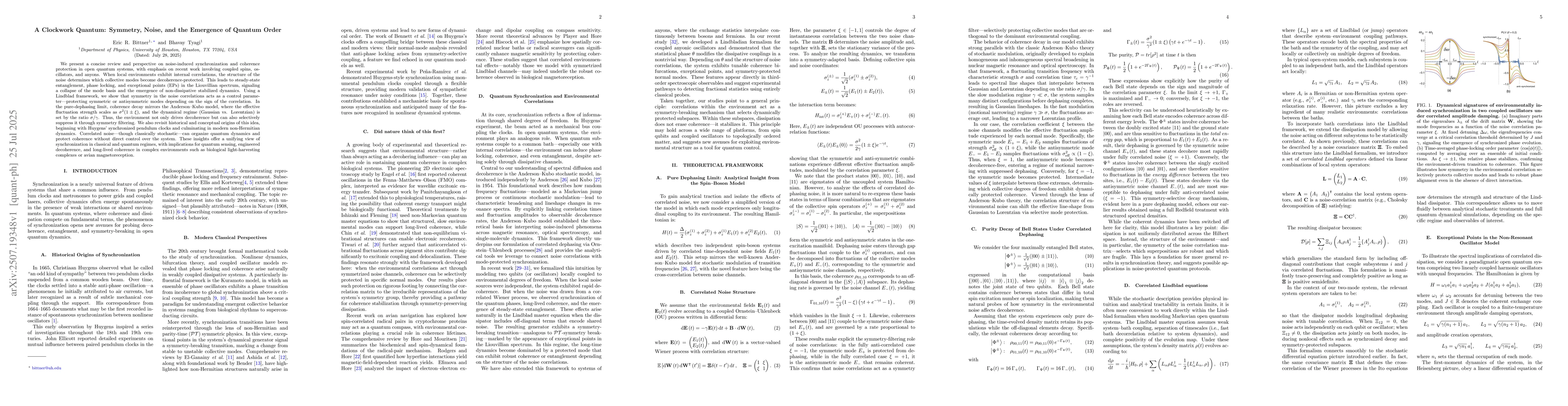 Thumbnail for A Clockwork Quantum: Symmetry, Noise, and the Emergence of Quantum Order