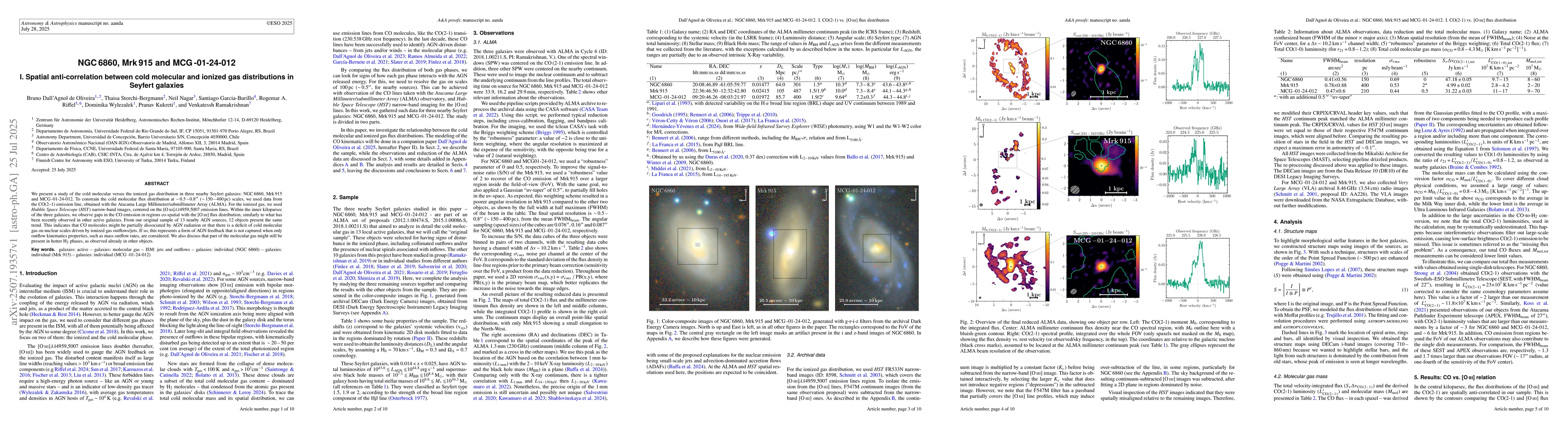 Thumbnail for NGC 6860, Mrk 915 and MCG -01-24-012. I. Spatial anti-correlation
  between cold molecular and ionized gas distributions in Seyfert galaxies