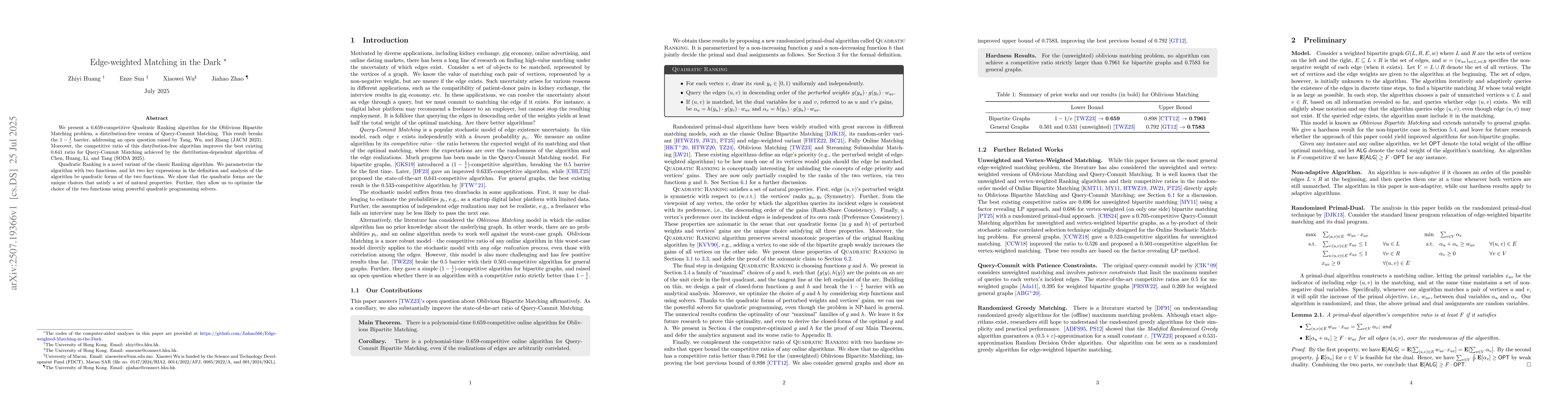 Thumbnail for Edge-weighted Matching in the Dark
