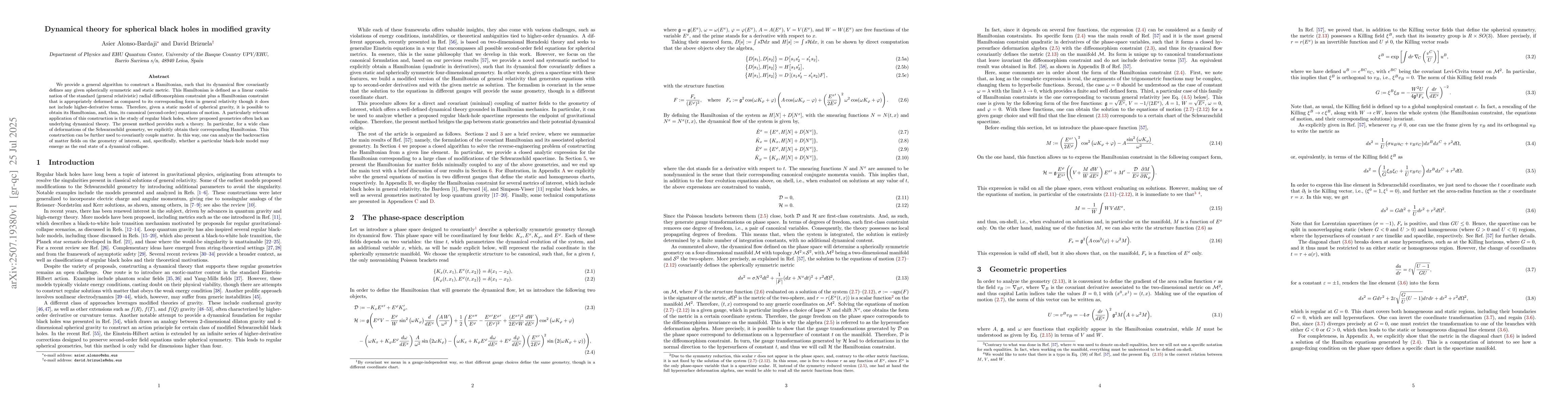 Thumbnail for Dynamical theory for spherical black holes in modified gravity