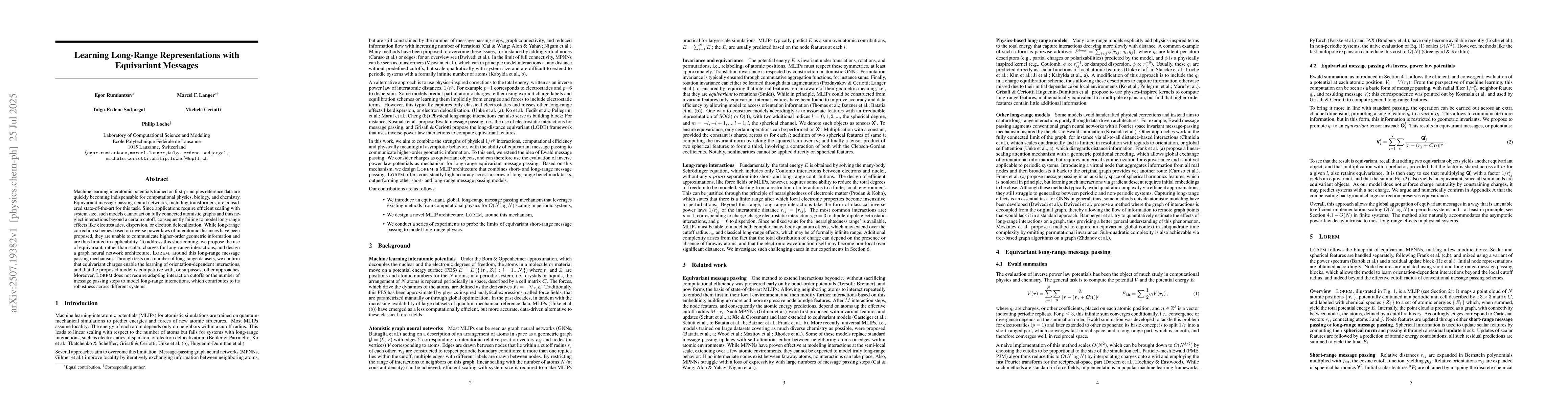 Thumbnail for Learning Long-Range Representations with Equivariant Messages