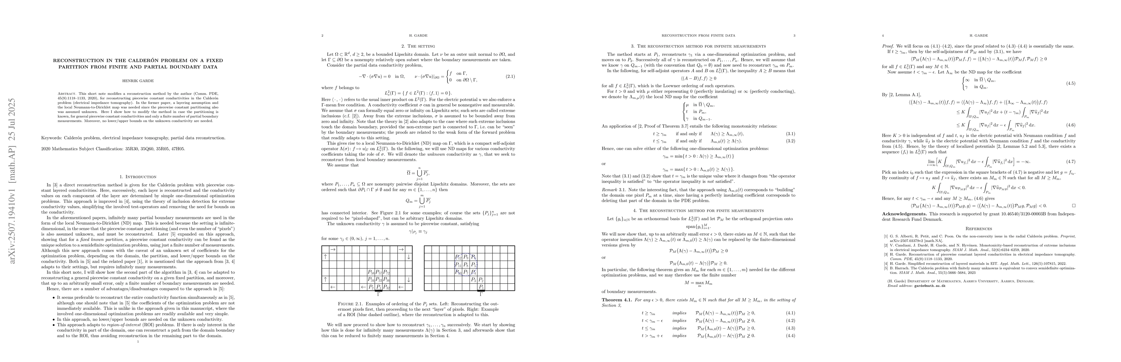 Thumbnail for Reconstruction in the Calderón problem on a fixed partition from
  finite and partial boundary data