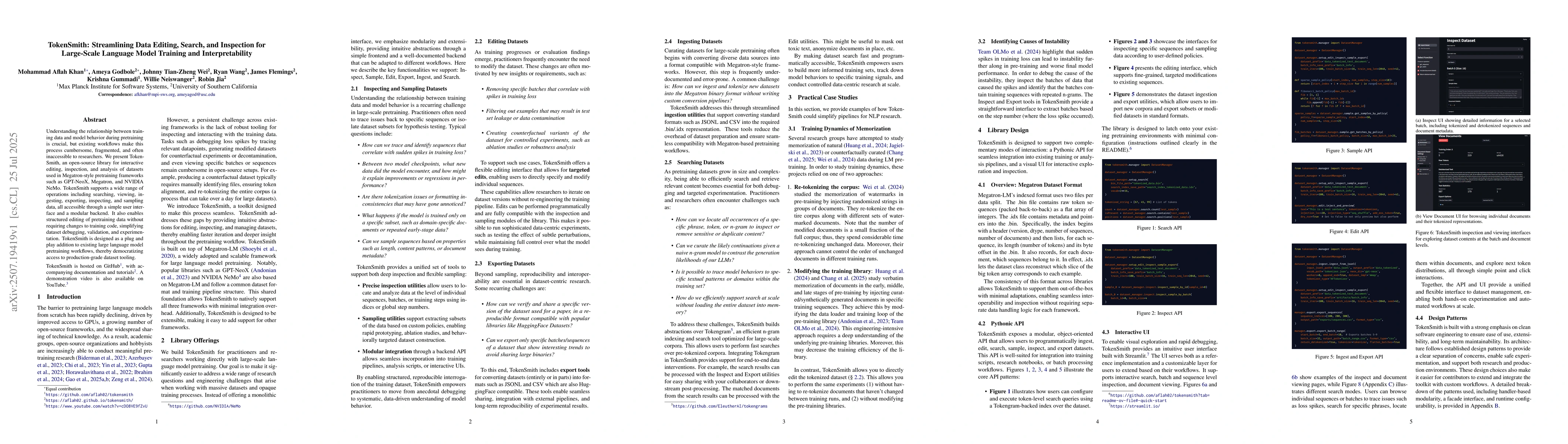 Thumbnail for TokenSmith: Streamlining Data Editing, Search, and Inspection for
  Large-Scale Language Model Training and Interpretability