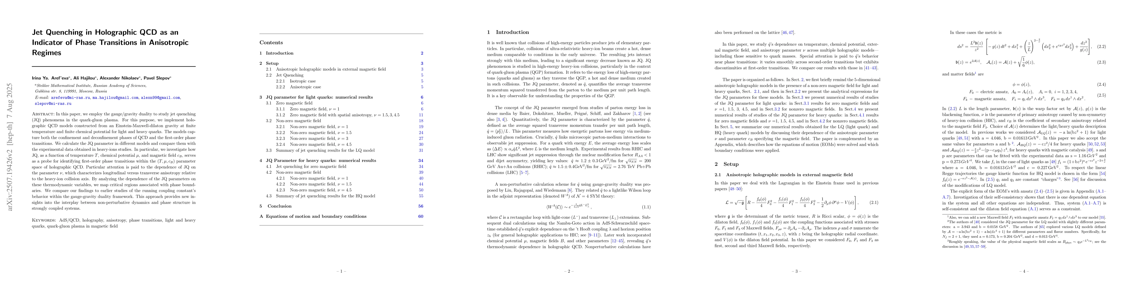 Thumbnail for Jet Quenching in Holographic QCD as an Indicator of Phase Transitions in
  Anisotropic Regimes