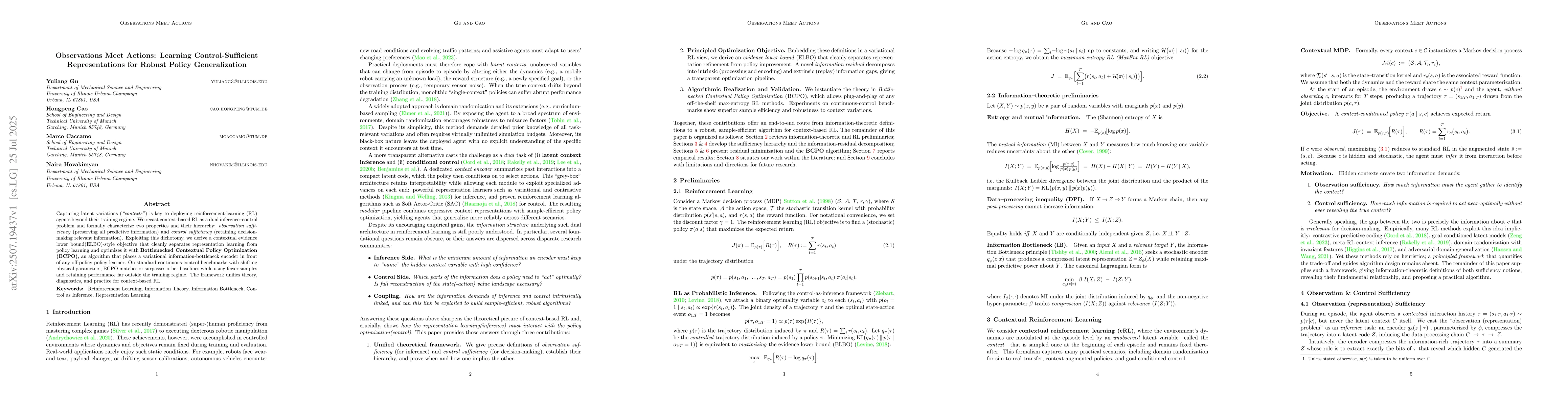 Thumbnail for Observations Meet Actions: Learning Control-Sufficient Representations
  for Robust Policy Generalization
