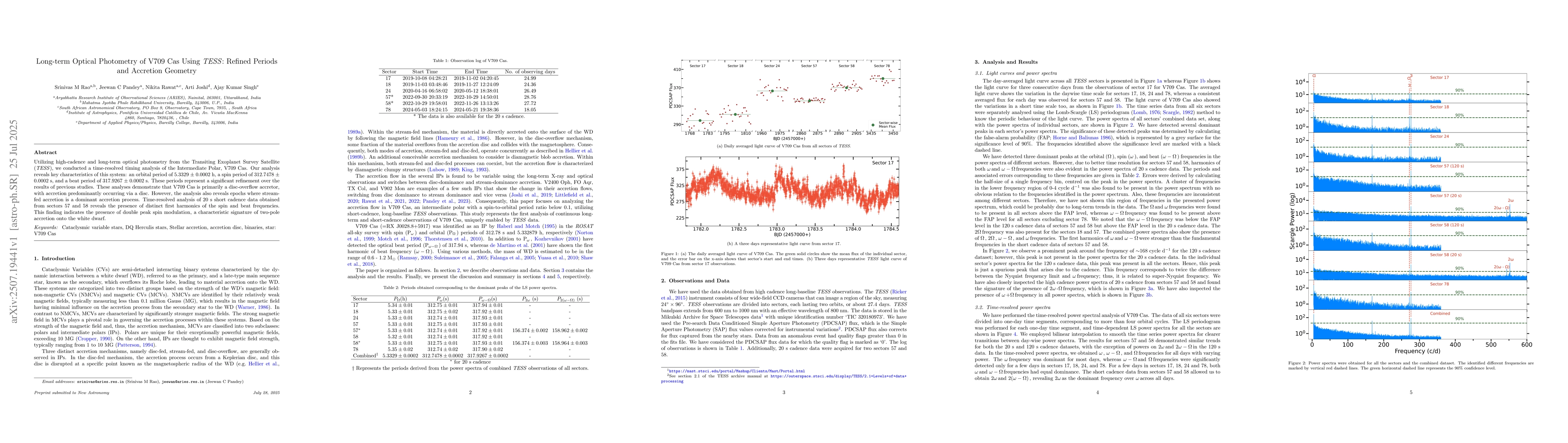 Thumbnail for Long-term Optical Photometry of V709 Cas Using TESS : Refined Periods
  and Accretion Geometry