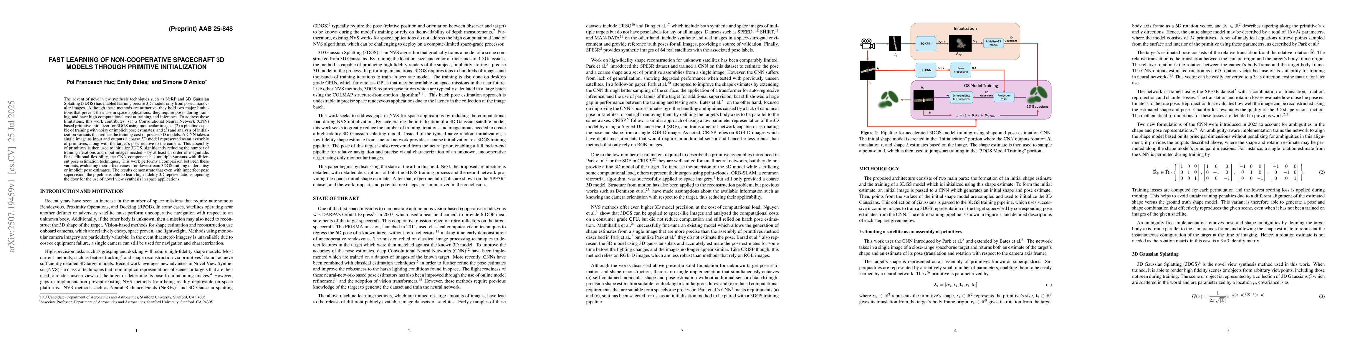 Thumbnail for Fast Learning of Non-Cooperative Spacecraft 3D Models through Primitive
  Initialization