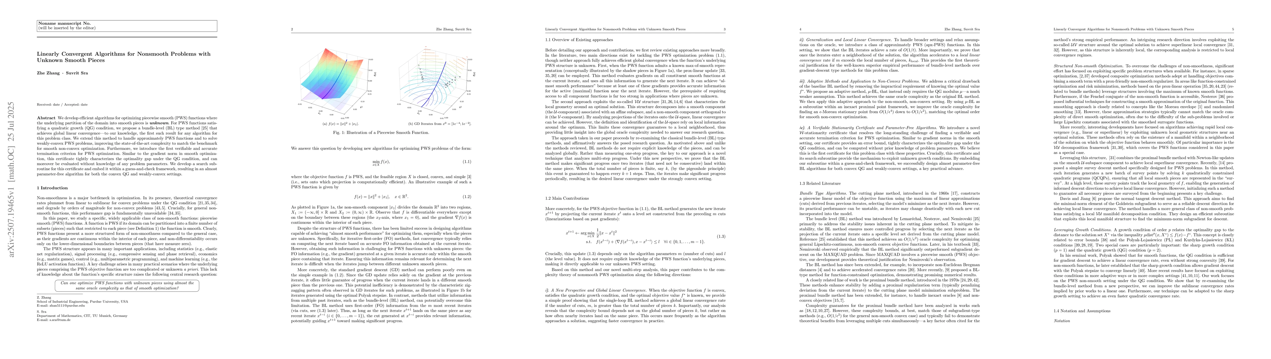 Thumbnail for Linearly Convergent Algorithms for Nonsmooth Problems with Unknown
  Smooth Pieces