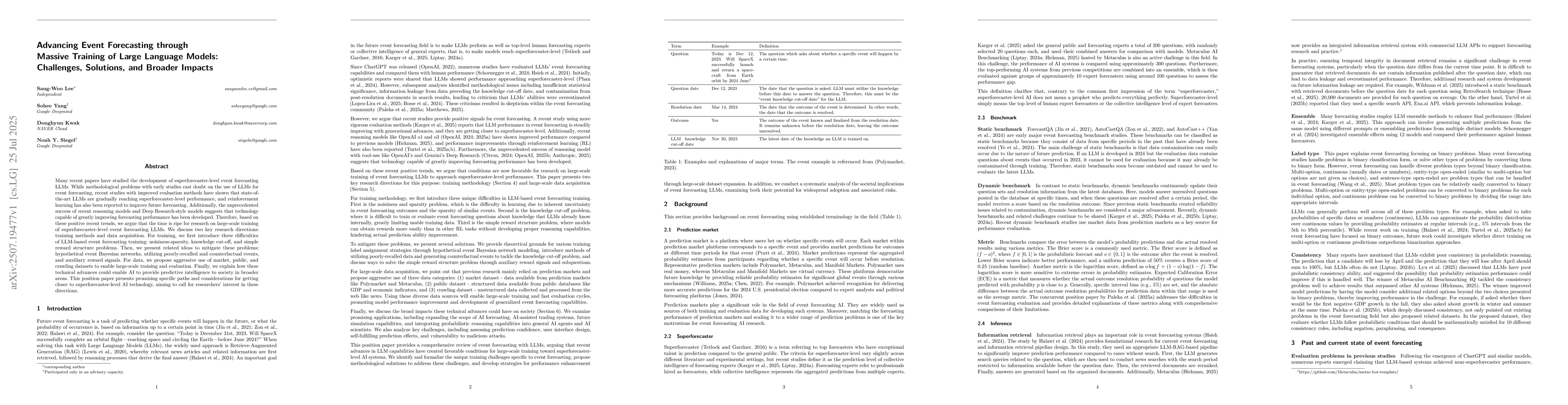 Thumbnail for Advancing Event Forecasting through Massive Training of Large Language
  Models: Challenges, Solutions, and Broader Impacts