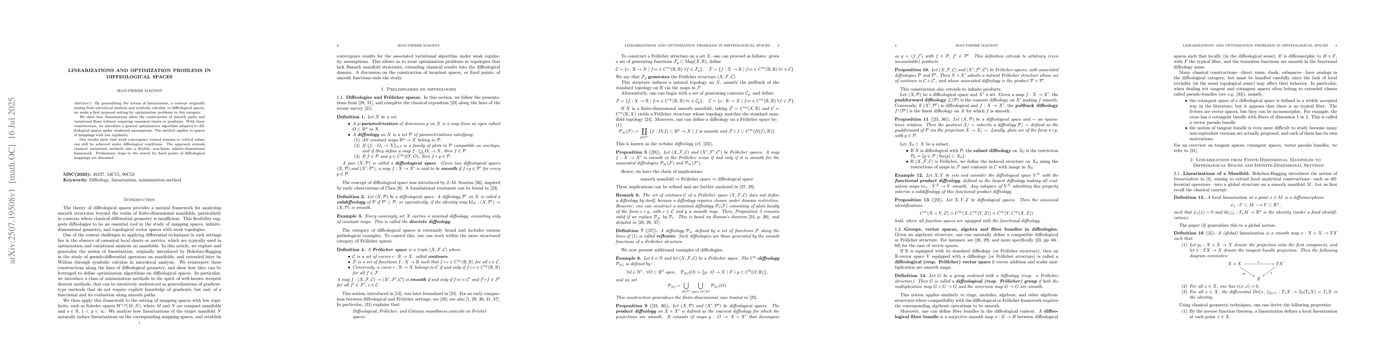 Thumbnail for Linearizations and optimization problems in diffeological spaces