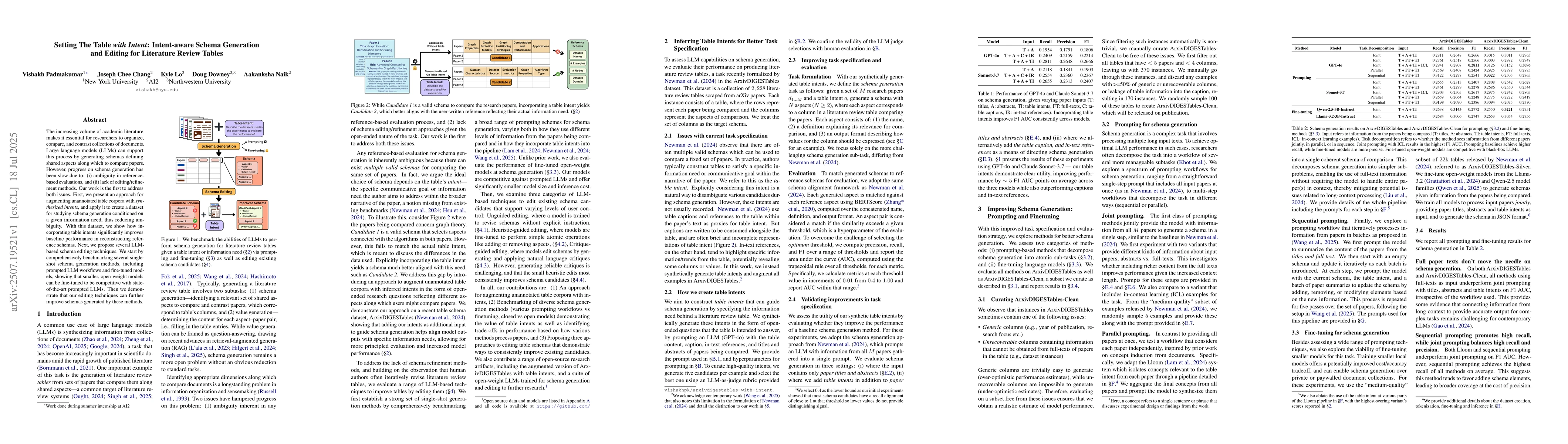 Thumbnail for Setting The Table with Intent: Intent-aware Schema Generation and
  Editing for Literature Review Tables